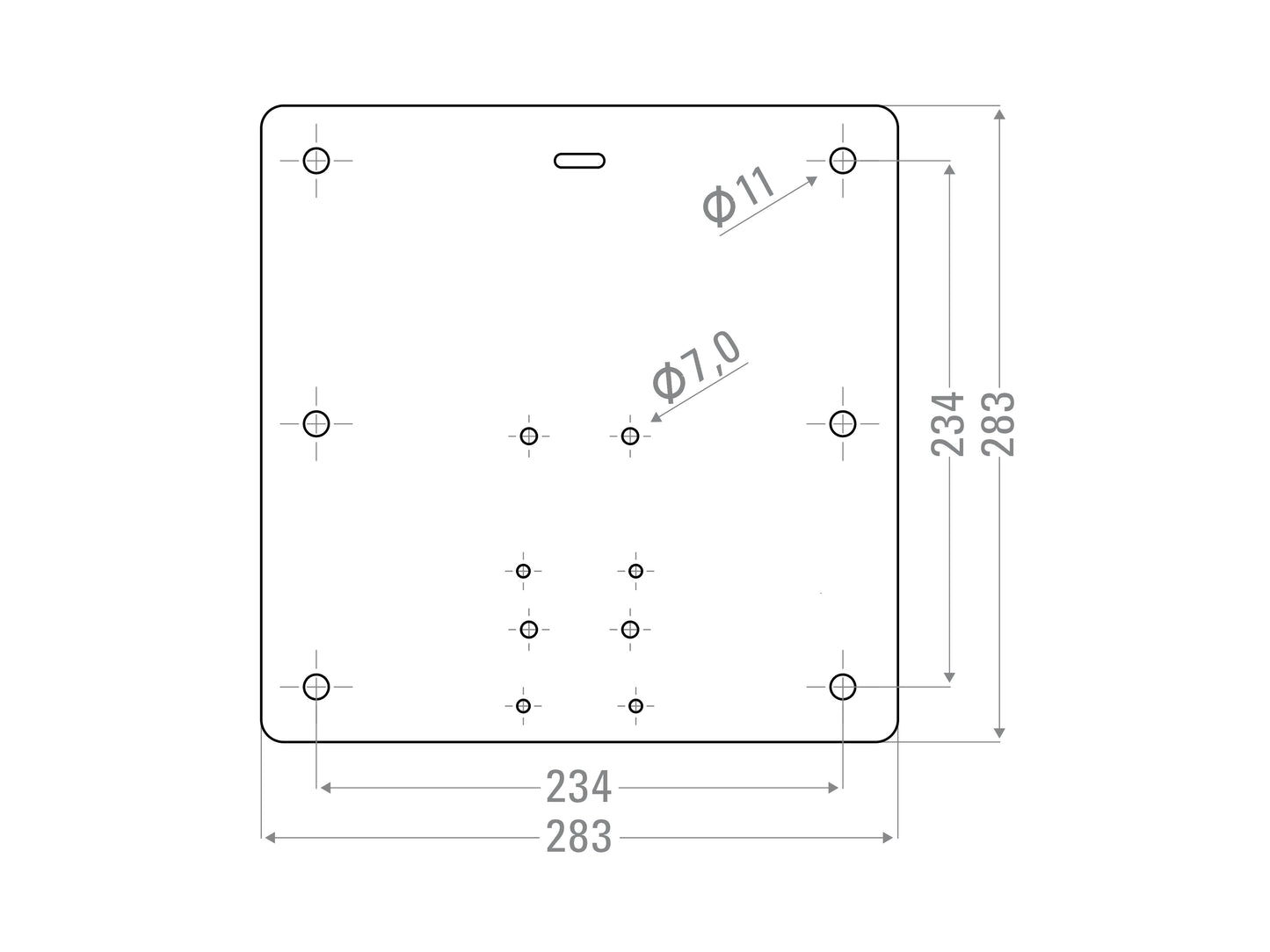 Warning panel 283mm left + pointing right